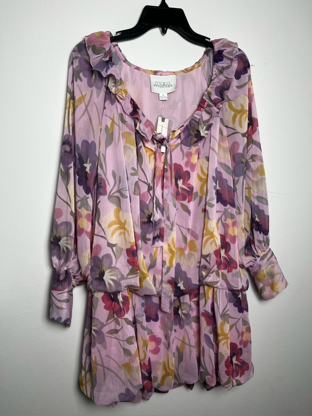 Mare mare Anthropologie Lavender Floral Ruffle Mini Dress